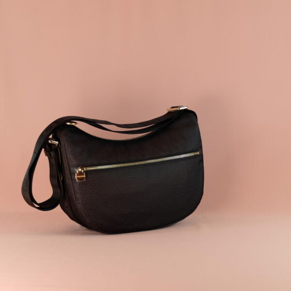 Borbonese Luna Bag small in nylon ecosostenibile op colore nero, tracollaa esterna e tracolla in tessuto logato