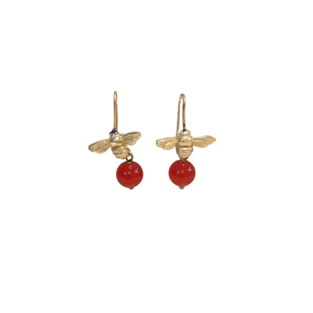 idea regalo per natale che le donne adorano: ISSH bijoux orecchini con ape e perla colore rosso
