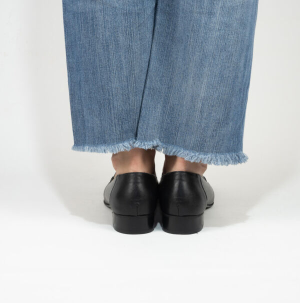 Les Tulipes mocassino cuoio nero scarpa donna fatta in Italia in vera pelle e suola in cuoio, look elegante