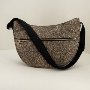 Borbonese Luna Bag middle op natural natural in nylon con tracolla in tessuto logato regolabile. borsa donna comoda e pratica.