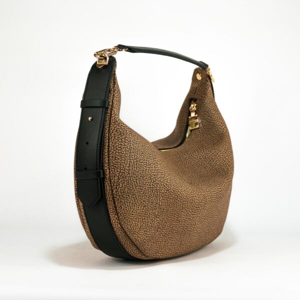 Borbonese hobo bag medium in graffiti con spalloccio vista di fianco