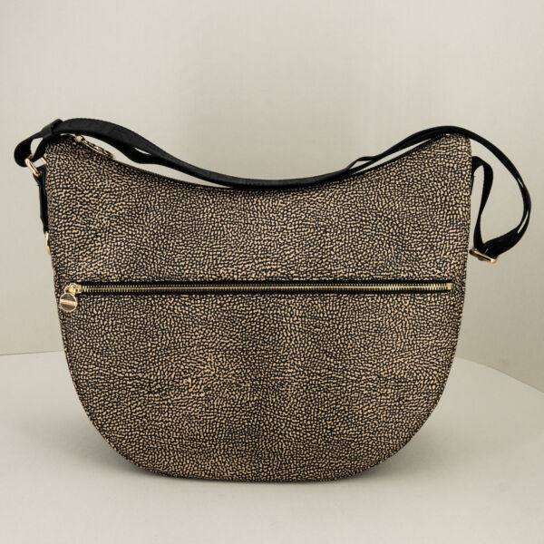 Borbonese luna bag medium op natural n nylon con tracolla in tessuto logato regolabile. borsa donna comoda e pratica.