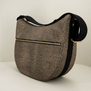 Borbonese luna bag medium op natural n nylon con tracolla in tessuto logato regolabile. borsa donna comoda e pratica.