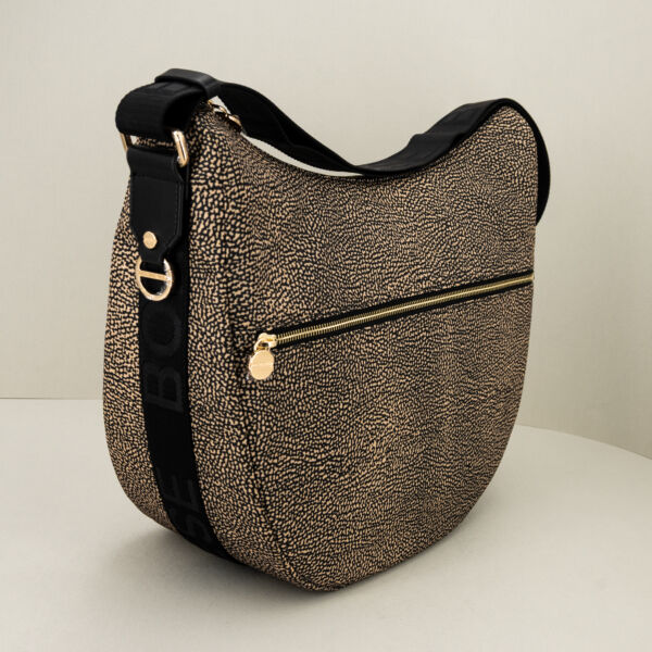 Borbonese luna bag medium op natural n nylon con tracolla in tessuto logato regolabile. borsa donna comoda e pratica.