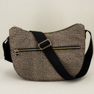 Borbonese Luna Bag small op in nylon con tracolla in tessuto logato regolabile. borsa donna cmoda e pratica.