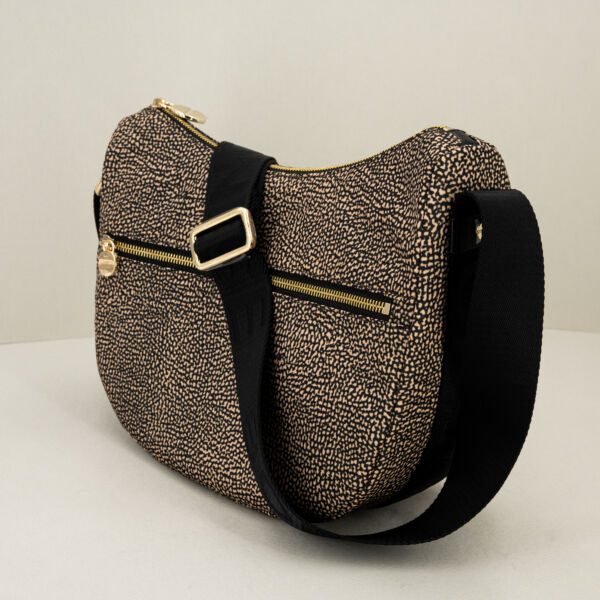 Borbonese Luna Bag small op in nylon con tracolla in tessuto logato regolabile. borsa donna cmoda e pratica.
