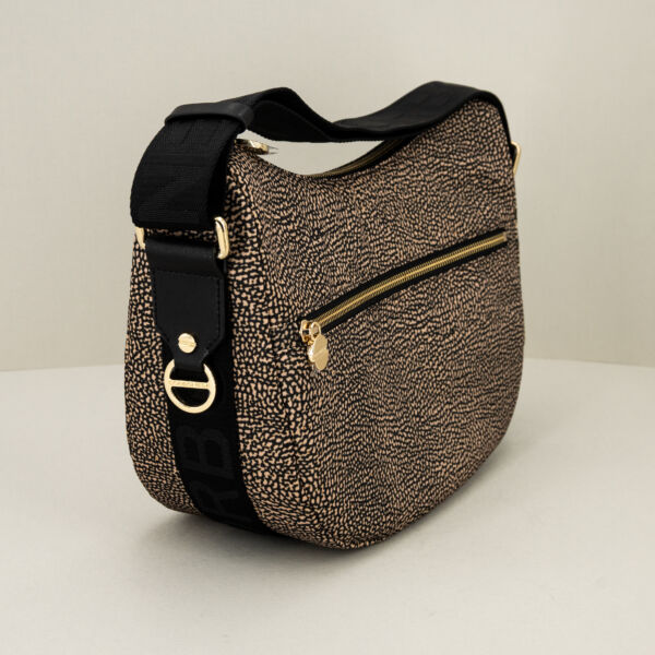 Borbonese Luna Bag small op in nylon con tracolla in tessuto logato regolabile. borsa donna cmoda e pratica.