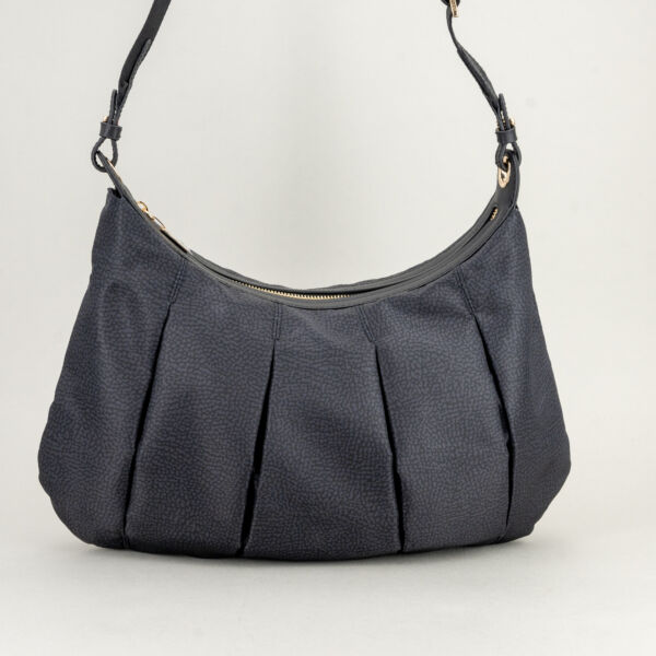 Borbonese borsa hobo medium nera con tracolla in tessuto regolabile e removibile. Borsa donna da portare a spalla o tracolla. Ampia e leggera