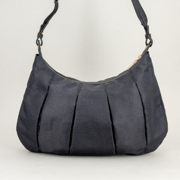 Borbonese borsa hobo medium nera con tracolla in tessuto regolabile e removibile. Borsa donna da portare a spalla o tracolla. Ampia e leggera