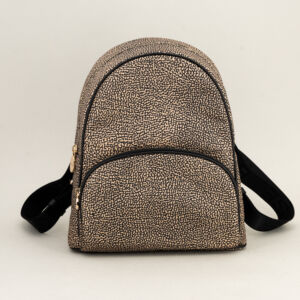 Borbonese zaino medium op natural nero, borsa donna con struttura sostenuta, in nylon e pelle. Spallacci in tessuto regolabili, manico e chiusre con zip. Tasca esterna.