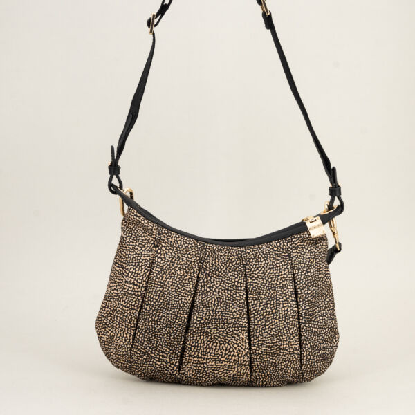 Borbonese Hobo Croissant small op con tracolla in tessuto regolabile e removibile. Borsa donna da portare a spalla o tracolla. Ampia e leggera