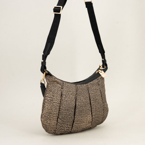 Borbonese Hobo Croissant small op con tracolla in tessuto regolabile e removibile. Borsa donna da portare a spalla o tracolla. Ampia e leggera