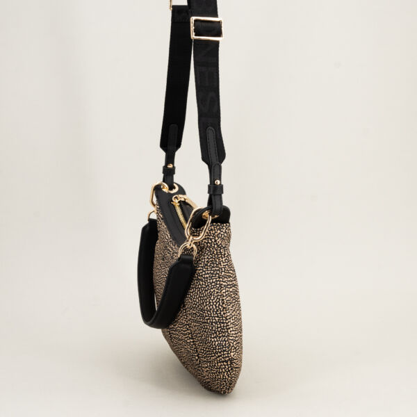 Borbonese Hobo Croissant small op con tracolla in tessuto regolabile e removibile. Borsa donna da portare a spalla o tracolla. Ampia e leggera