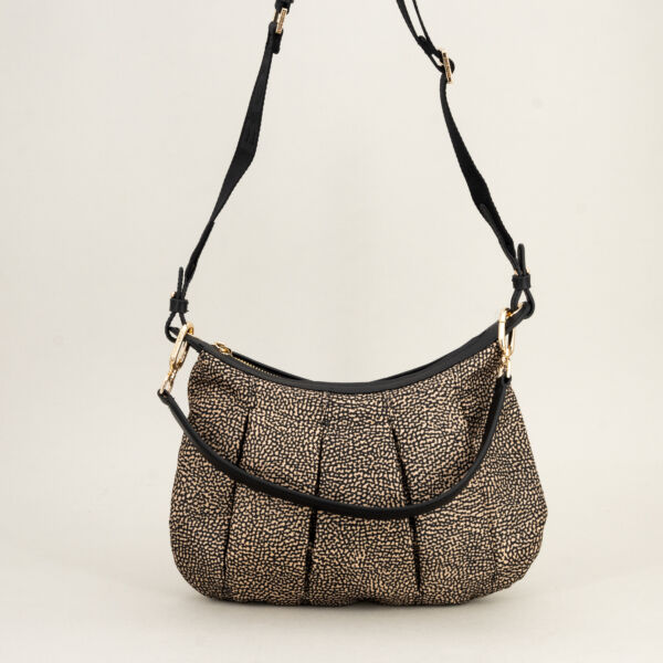 Borbonese Hobo Croissant small op con tracolla in tessuto regolabile e removibile. Borsa donna da portare a spalla o tracolla. Ampia e leggera