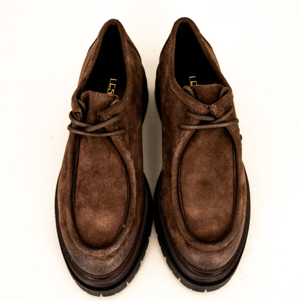 Les Tulipes mocassino allacciato in pelle marrone con lacci e suola in gomma naturale, Made in Italy. Scarpa donna stile Sebago.