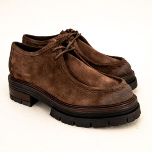 Les Tulipes mocassino allacciato in pelle marrone con lacci e suola in gomma naturale, Made in Italy. Scarpa donna stile Sebago.