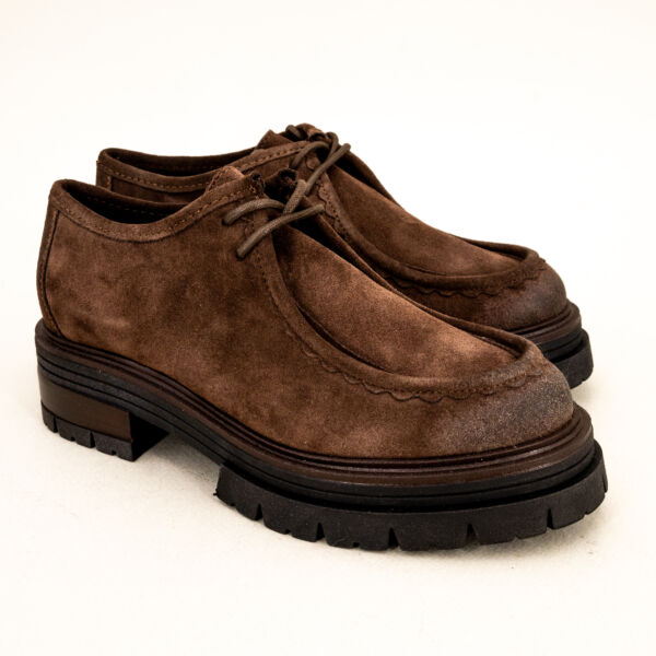 Les Tulipes mocassino allacciato in pelle marrone con lacci e suola in gomma naturale, Made in Italy. Scarpa donna stile Sebago.