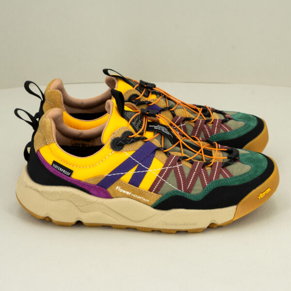 Flower Mountain sneaker Iwano marrone scarpa sportiva da uomo ideale anche per il trekking, membrana impermeabile e lacci rinforzati. colore giallo verde multicolor