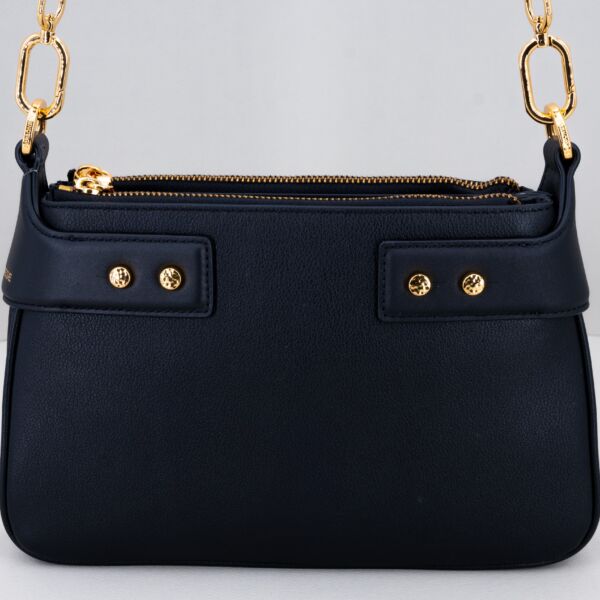 Borbonese borsa piatta tracolla nera , borsa donna in vera pelle elegante e raffinata con tracolla tono su tono regolabile. Due zip e tasca centrale.