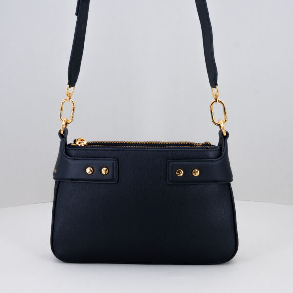 Borbonese borsa piatta tracolla nera , borsa donna in vera pelle elegante e raffinata con tracolla tono su tono regolabile. Due zip e tasca centrale.