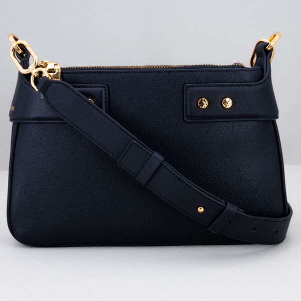 Borbonese borsa piatta tracolla nera , borsa donna in vera pelle elegante e raffinata con tracolla tono su tono regolabile. Due zip e tasca centrale.