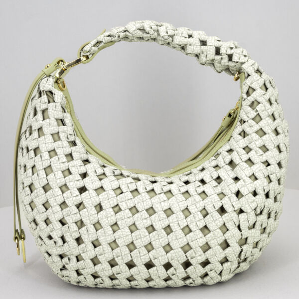 Borbonese Hobo Nido mini kaki , borsa donna a spalla in nylon intrecciato con zip di chiusura.