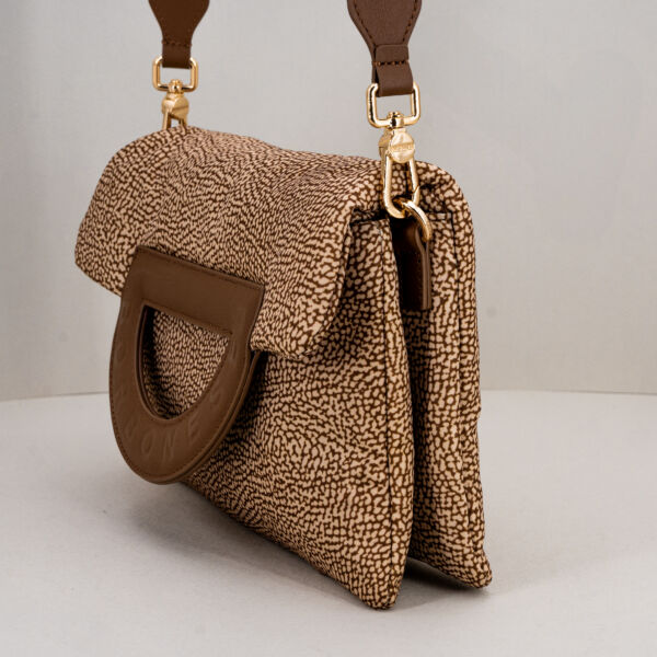 Borbonese borsa tracolla piccola marrone, con tracolla removibile da usare anche pochette a mano