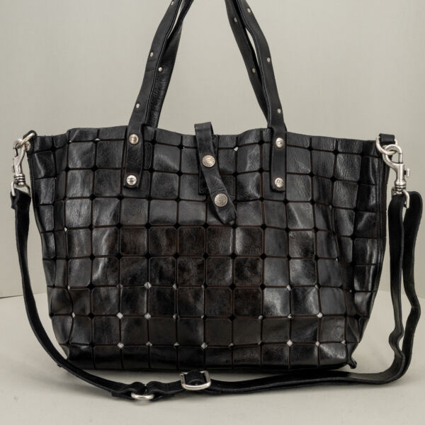 Campomaggi borsa shopping nera "Acacia", borsa donna grande con lunghi manici e tracolla in vera pelle. Lavorazione artigianale italiana.
