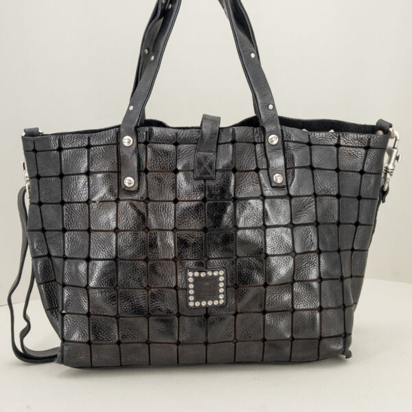 Campomaggi borsa shopping nera "Acacia", borsa donna grande con lunghi manici e tracolla in vera pelle. Lavorazione artigianale italiana.