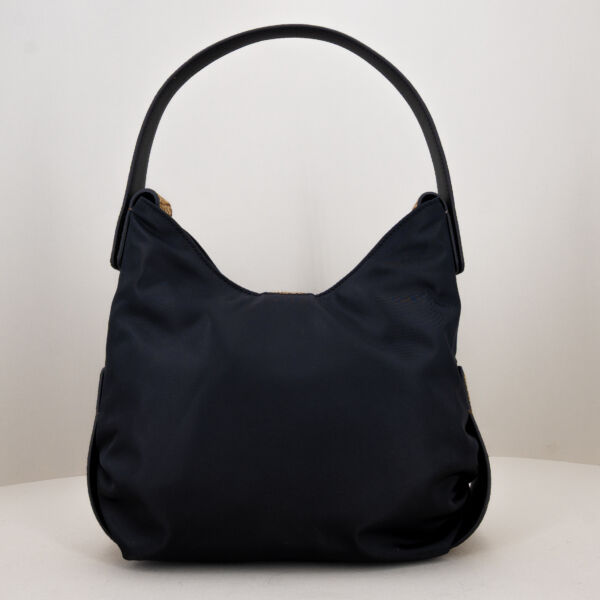 Borbonese borsa a spalla nera con tracolla removibile in tessuto e spallaccio elegante in pelle. Dettagli curati