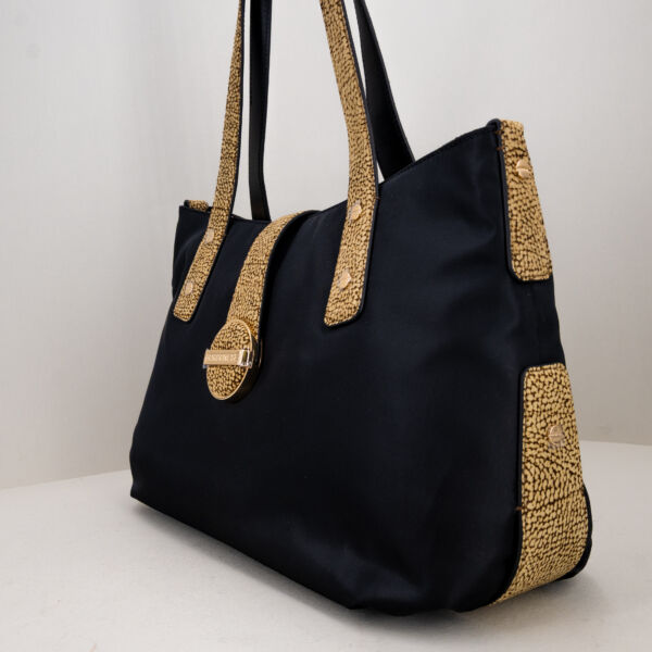 Borbonese borsa shopping medium nera, con lunghi manici e chiusura con zip. Borsa donna ampia e capiente