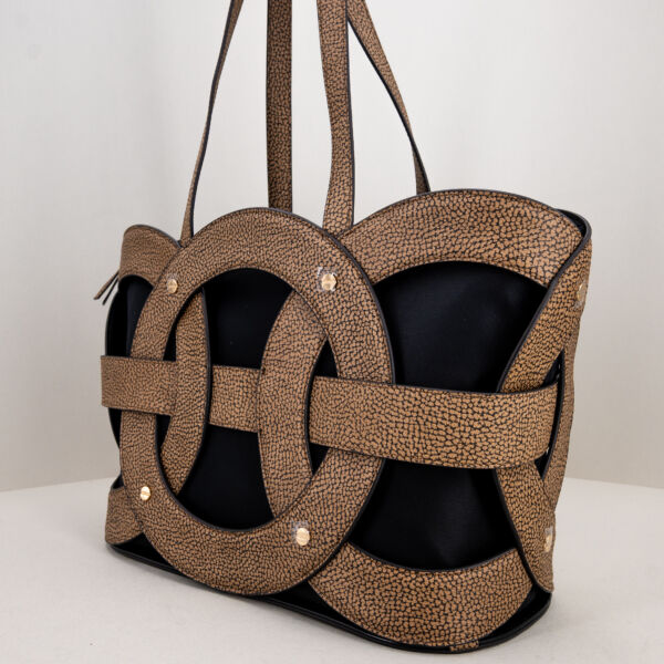 Borbonese borsa shopper elegante graffiti, doppio manico piatto in graffiti, zip di chiusura e busta interna removibile. Borsa dal look giovane ed elegante