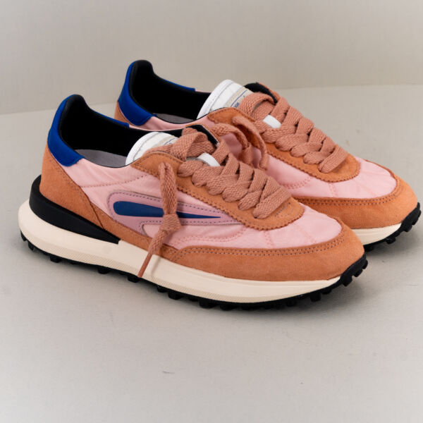 D.A.T.E. sneaker Athleta vintage pink, scarpa sportiva donna in nylon morbida e comoda colorata di rosa e blu.