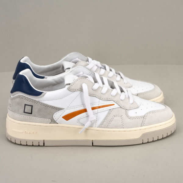 D.A.T.E. sneaker Torneo bianca blu, scarpa sportiva da uomo elegante e comoda con suola alta in gomma naturale e lacci.
