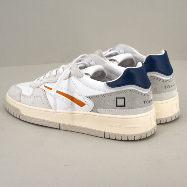 D.A.T.E. sneaker Torneo bianca blu, scarpa sportiva da uomo elegante e comoda con suola alta in gomma naturale e lacci.