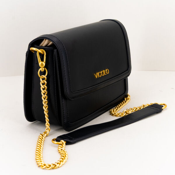 Vicolo borsa tracolla nera ecopelle patta, tracolla a catena removibile per uso come mini bag a mano