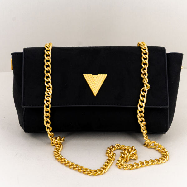 Vicolo borsa tracolla catena nera small, in suede sintetico. Borse elegante e pratica, chiusura con patta e bottone magnetico