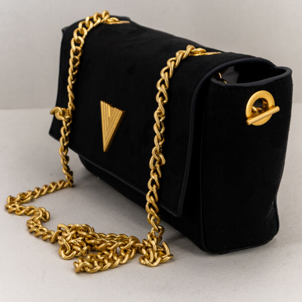 Vicolo borsa tracolla catena nera small, in suede sintetico. Borse elegante e pratica, chiusura con patta e bottone magnetico