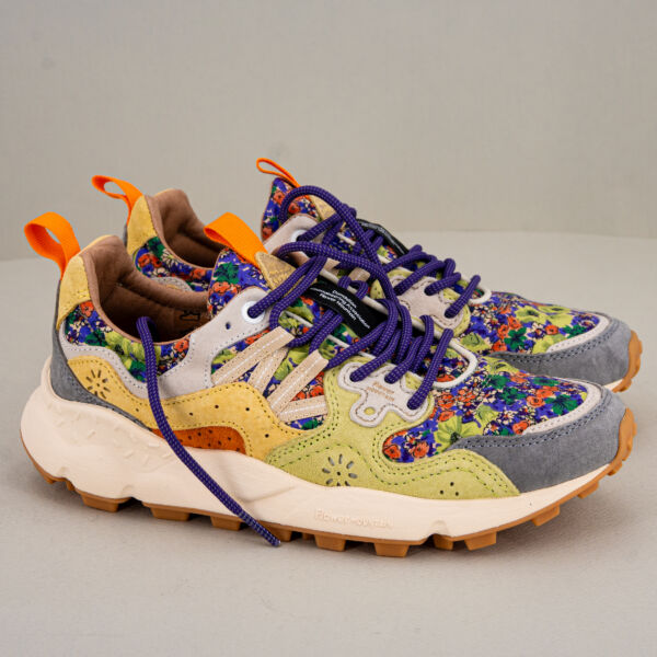 Flower Mountain sneaker Yamano 3 grey scarpa sportiva donna in tessuto tecnico e suede con dettagli in tessuto a fiori.