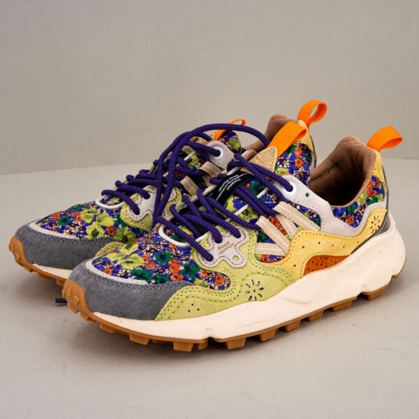 Flower Mountain sneaker Yamano 3 grey scarpa sportiva donna in tessuto tecnico e suede con dettagli in tessuto a fiori.