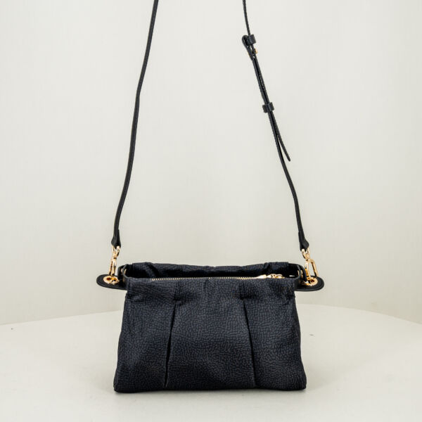 Borbonese borsa tracolla cross over nera, in nylon ecosostenibile e pregiata pelle con tracolla regolabile e removibile.