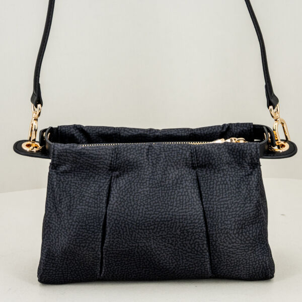 Borbonese borsa tracolla cross over nera, in nylon ecosostenibile e pregiata pelle con tracolla regolabile e removibile.