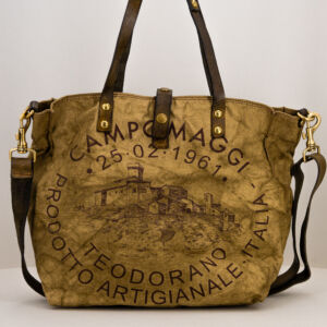Campomaggi borsa in tela canva beige large, in tela con finiture in pelle, borsa unisex shopper artigianale italiana