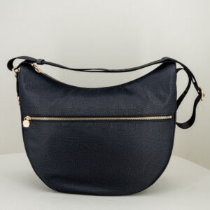 Borbonese luna bag medium nera con zip e tracolla regolabile in tessuto. Borsa donna leggera e comoda