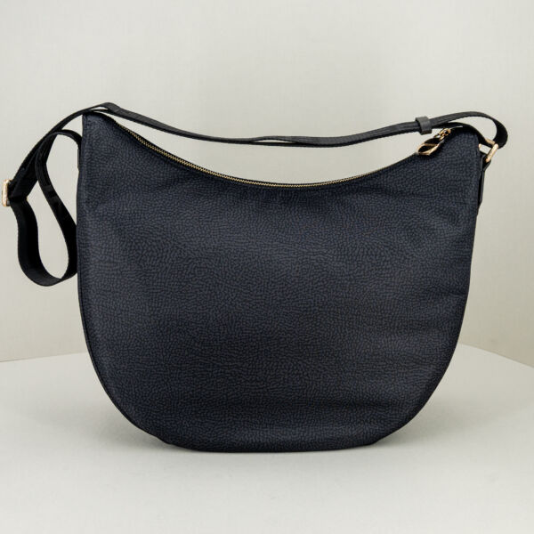 Borbonese luna bag medium nera con zip e tracolla regolabile in tessuto. Borsa donna leggera e comoda