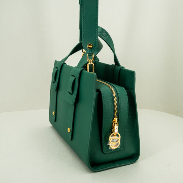 Borbonese borsa bauletto pelle verde borsa donna a mano con tracolla in pelle removibile. Elegante.