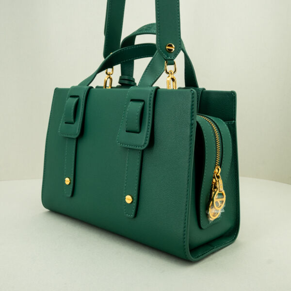 Borbonese borsa bauletto pelle verde borsa donna a mano con tracolla in pelle removibile. Elegante.