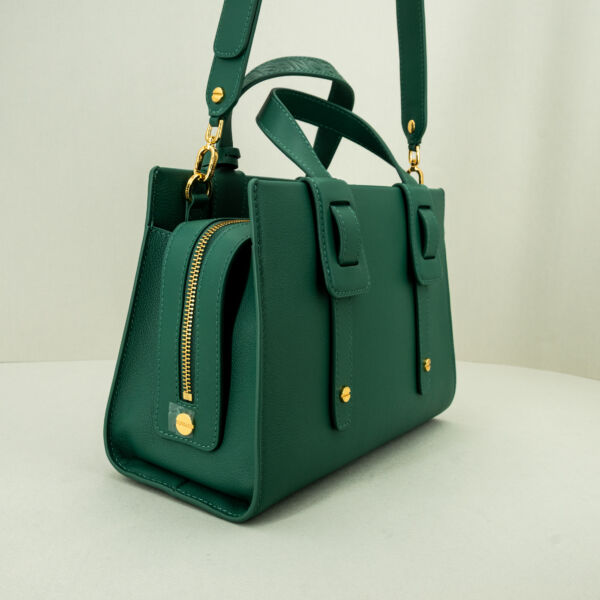 Borbonese borsa bauletto pelle verde borsa donna a mano con tracolla in pelle removibile. Elegante.