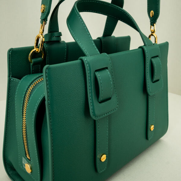Borbonese borsa bauletto pelle verde borsa donna a mano con tracolla in pelle removibile. Elegante.