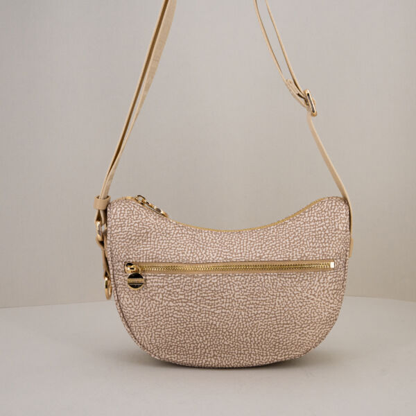 Borbonese mini luna bag sand, borsa donna tracolla piccola comoda colore chiaro